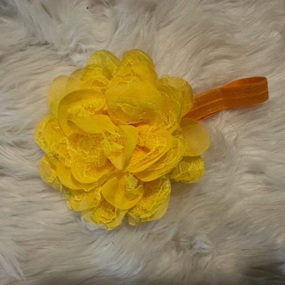 Yellow Chiffon & Lace 4" Flower on FOE Headband  7493   Handmade NWT Boutique